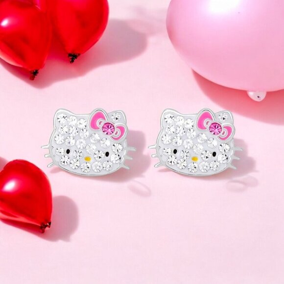 Hello Kitty Crystal Stud Earrings | Sterling Silver Girls' Inner Child Healing - Picture 3 of 8